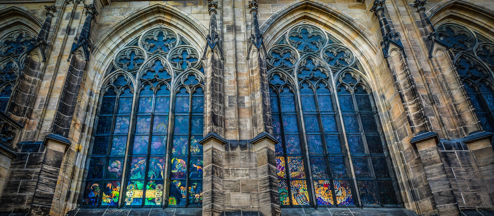 Stained glass windows from exterior of church